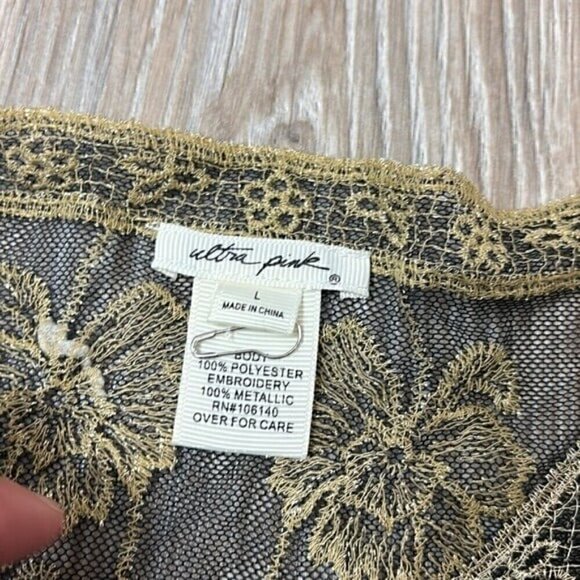 Ultra Pink shear golden blouse embroidered size large like new - Picture 2 of 5